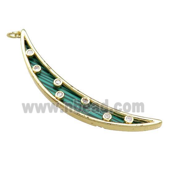 Copper Moon Pendant Pave Synthetic Malachite Zircon Gold Plated