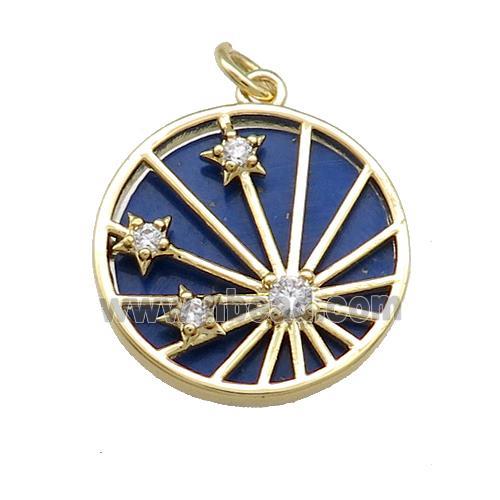 Copper Sun Ray Pendant Pave Lapis Zircon Star Gold Plated