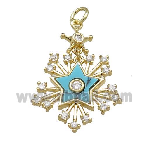 Copper Star Pendant Pave Turquoise Zircon Gold Plated