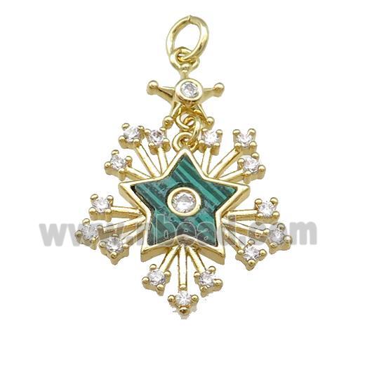 Copper Star Pendant Pave Synthetic Malachite Zircon Gold Plated