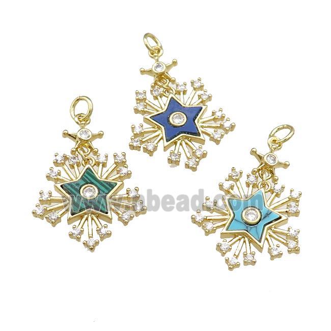 Copper Star Pendant Pave Gemstone Zircon Gold Plated Mixed