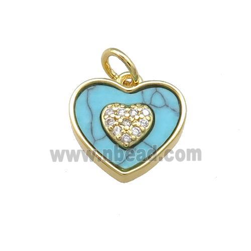 Copper Heart Pendant Pave Turquoise Zircon Gold Plated