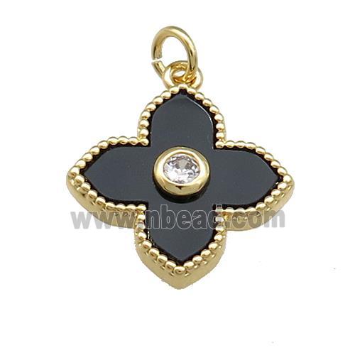Copper Cross Pendant Pave Onyx Gold Plated