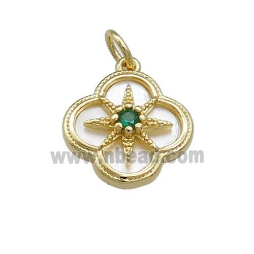 Copper Clover Pendant Pave Shell Zircon Star Gold Plated