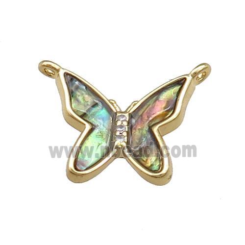 Copper Butterfly Pendant Pave Abalone Shell 2loops Gold Plated
