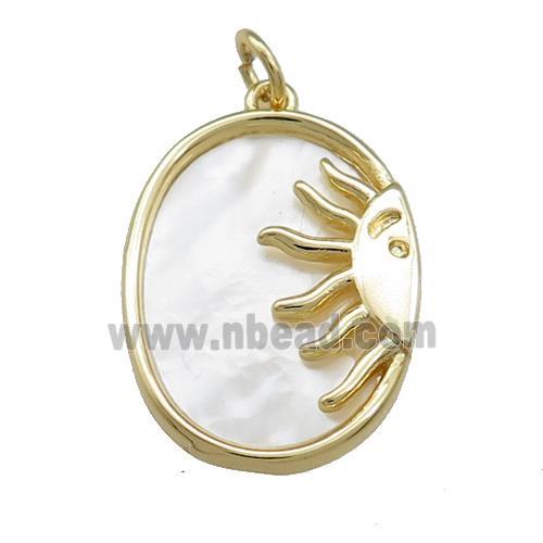 Sun Charms Copper Oval Pendant Pave Shell Gold Plated