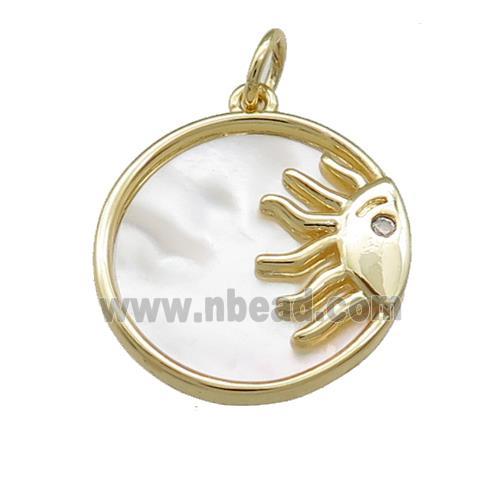 Sun Charms Copper Circle Pendant Pave Shell Gold Plated