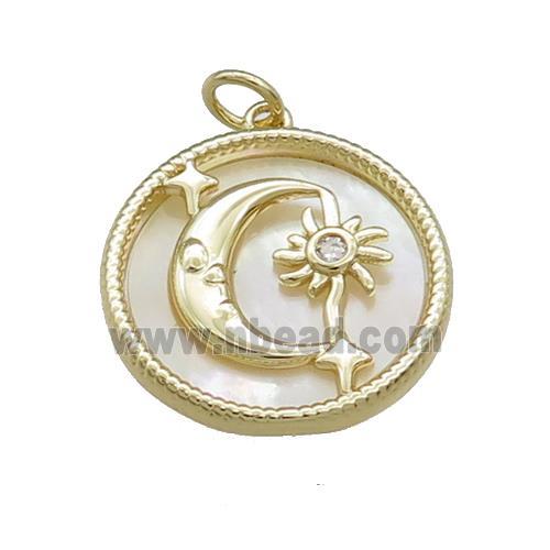 Moon Charms Copper Circle Pendant Pave Shell Star Gold Plated
