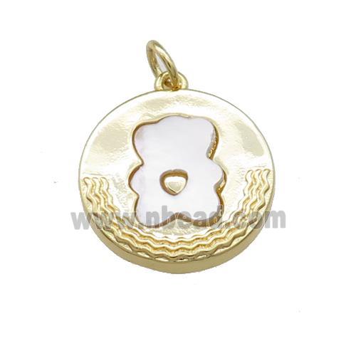 Bear Charms Copper Circle Pendant Pave Shell Gold Plated