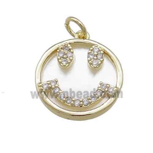 Emoji Charms Copper Circle Pendant Pave Shell Zircon Gold Plated