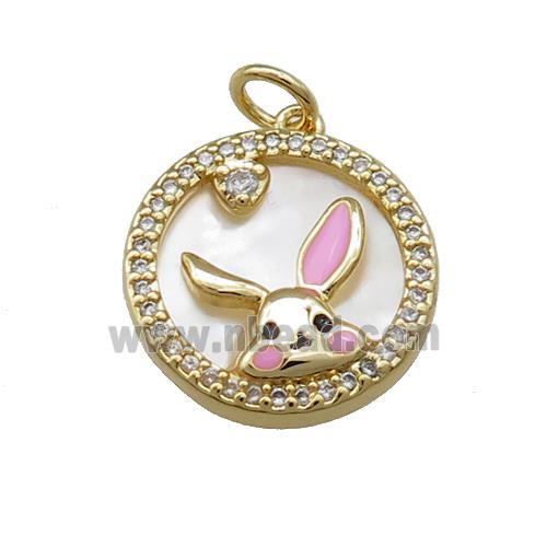 Rabbit Charms Copper Circle Pendant Pave Shell Zircon Gold Plated