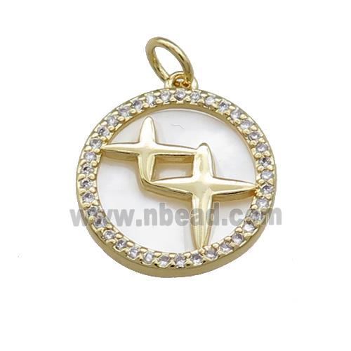 Star Charms Copper Circle Pendant Pave Shell Zircon Gold Plated