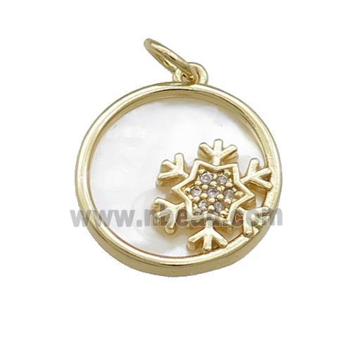 Snowflake Charms Copper Circle Pendant Pave Shell Zircon Gold Plated