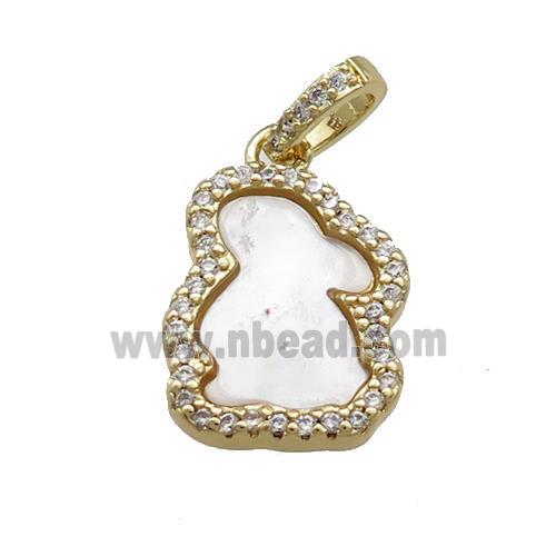 Rabbit Charms Copper Pendant Pave Shell Zircon Gold Plated