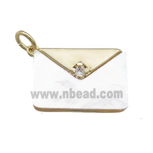Envelop Charms Copper Pendant Pave Shell Zircon Gold Plated