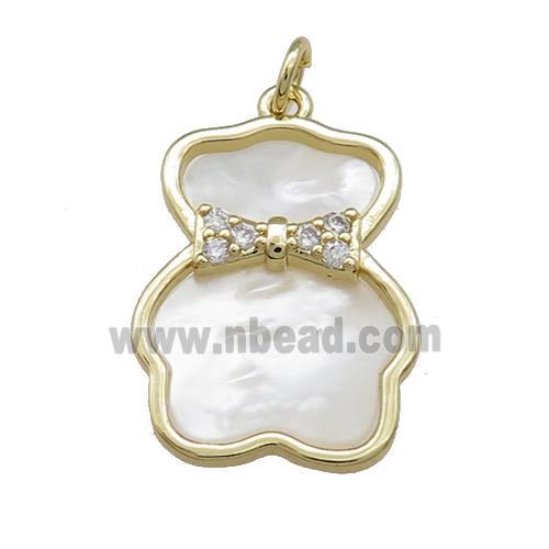 Bear Charms Copper Pendant Pave Shell Zircon Gold Plated