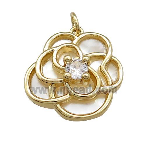Copper Flower Pendant Pave Shell Zircon Gold Plated
