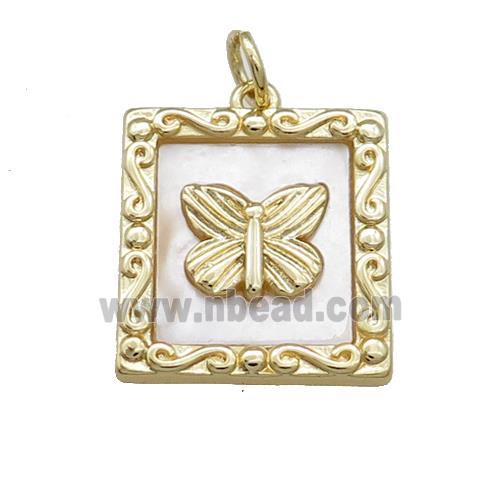 Copper Frame Charms Pendant Pave Shell Butterfly Rectangle Gold Plated