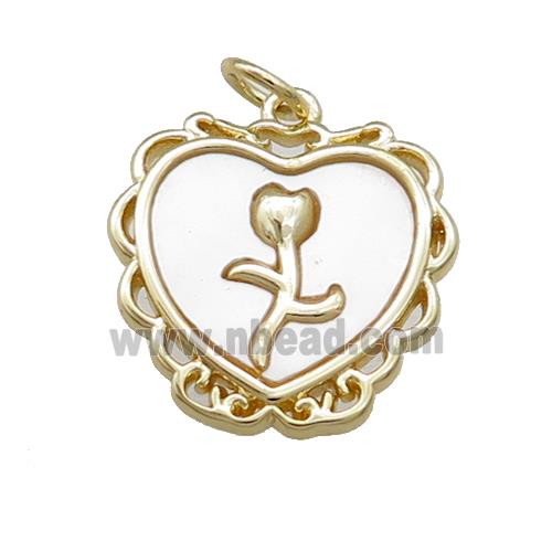 Heart Charms Copper Pendant Pave Shell Flower Gold Plated