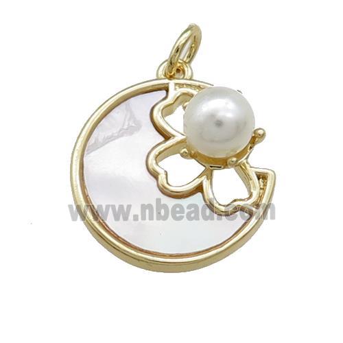 Moon Charms Copper Pendant Pave Shell Cown Gold Plated