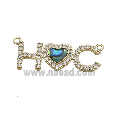 Copper Heart Pendant Pave Abalone Shell Zircon Letter 2loops Gold Plated