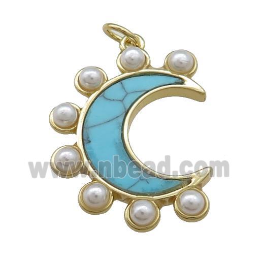 Copper Moon Pendant Pave Turquoise Resin Gold Plated