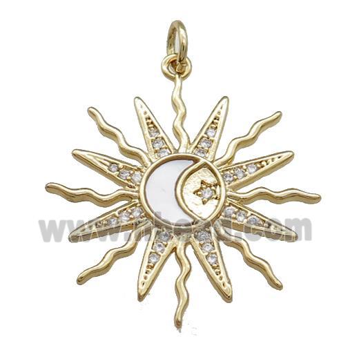 Sun Ray Charms Copper Pendant Pave Shell Zircon Moon Gold Plated