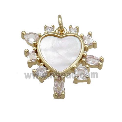 Copper Heart Charms Pendant Pave Shell Zircon Gold Plated