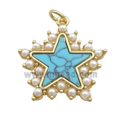 Copper Star Pendant Pave Synthetic Turquoise Pearlized Resin Gold Plated