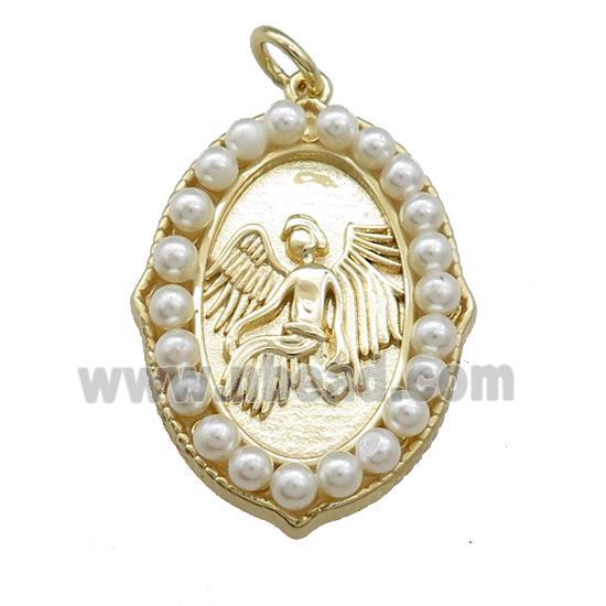 Fairy Charms Copper Oval Pendant Pave Pearlized Resin Gold Plated