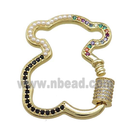 Bear Charms Copper Carabiner Clasp Pave Pearlized Resin Zircon Gold Plated