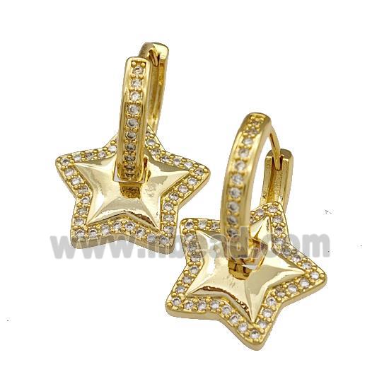 Copper Hoop Earrings Pave Zircon Star Gold Plated
