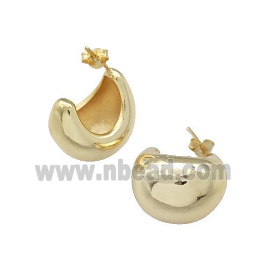 Copper Dome Stud Earrings Crescent C-shape Gold Plated