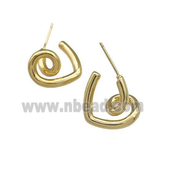 Copper Stud Earrings Love Heart Gold Plated