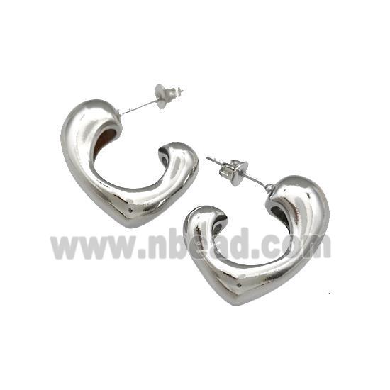 Copper Heart Stud Earrings Hollow Platinum Plated
