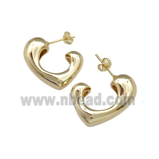 Copper Heart Stud Earrings Hollow Gold Plated