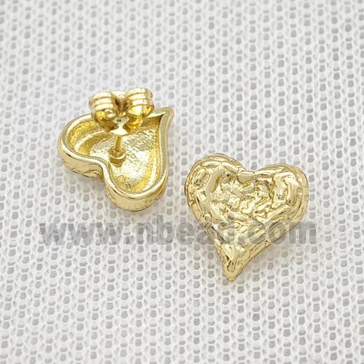 Copper Heart Stud Earrings Hammered Gold Plated