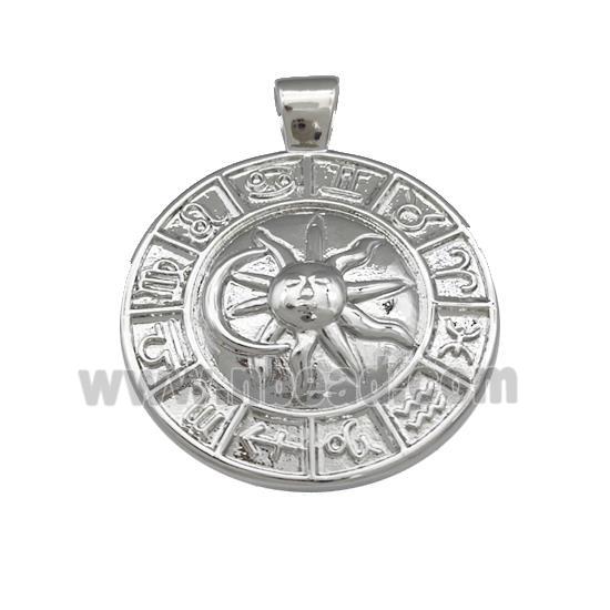 Zodiac Horoscope Charms Copper Sun Moon Pendant Circle Platinum Plated