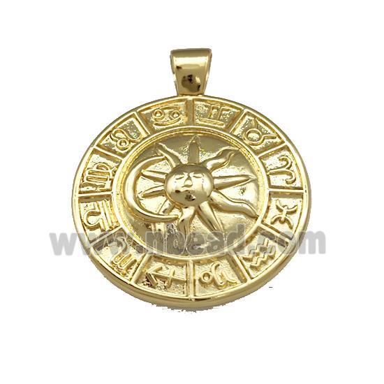 Zodiac Horoscope Charms Copper Sun Moon Pendant Circle Gold Plated