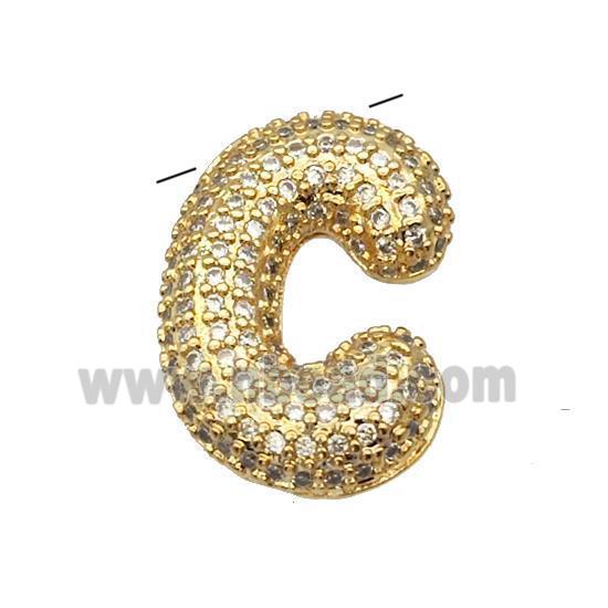 Copper Pendant Pave Zircon Letter-C Gold Plated