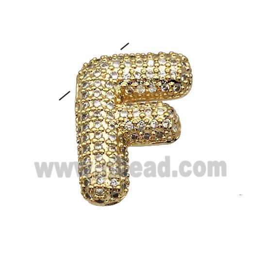 Copper Pendant Pave Zircon Letter-F Gold Plated