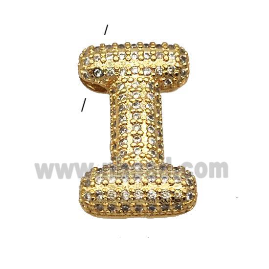 Copper Pendant Pave Zircon Letter-I Gold Plated
