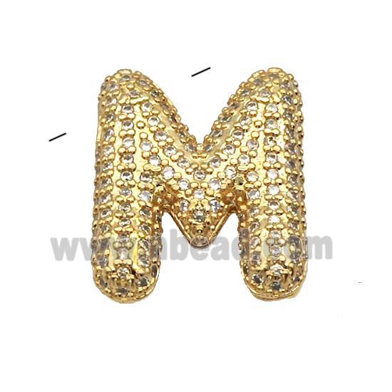 Copper Pendant Pave Zircon Letter-M Gold Plated