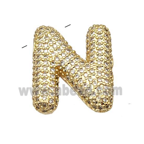 Copper Pendant Pave Zircon Letter-N Gold Plated