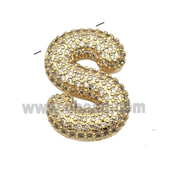 Copper Pendant Pave Zircon Letter-S Gold Plated