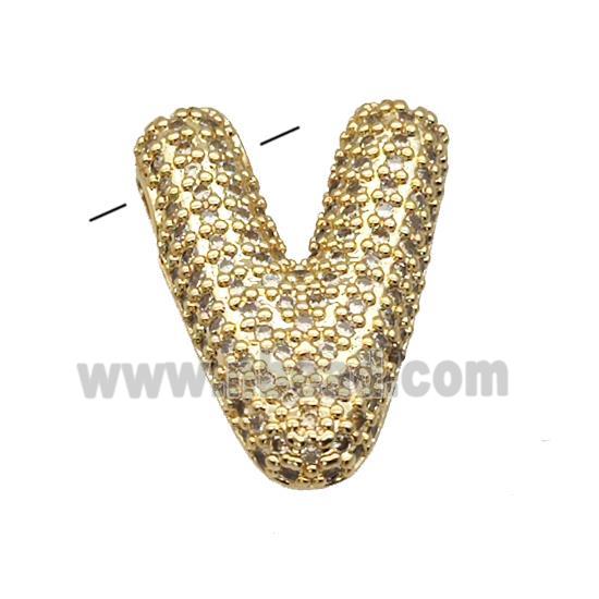 Copper Pendant Pave Zircon Letter-V Gold Plated