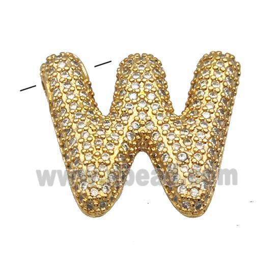 Copper Pendant Pave Zircon Letter-W Gold Plated
