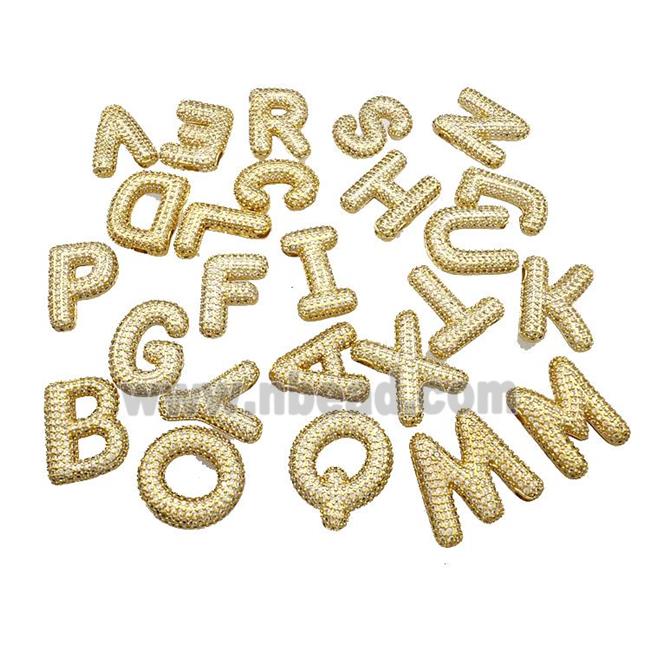 Copper Letter Pendant Micro Pave Zirconia Alphabet Gold Plated Mixed