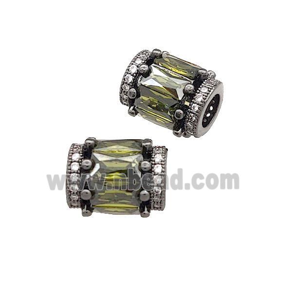 Copper Tube Beads Pave Olive Zircon Large Hole Black Plated
