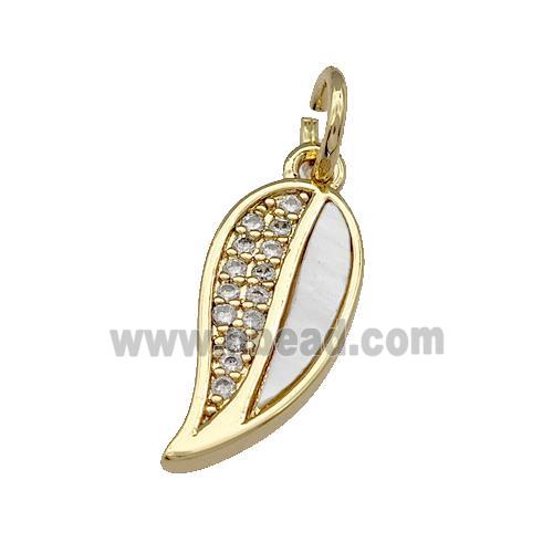 Copper Leaf Pendant Pave Shell Zirconia 18K Gold Plated